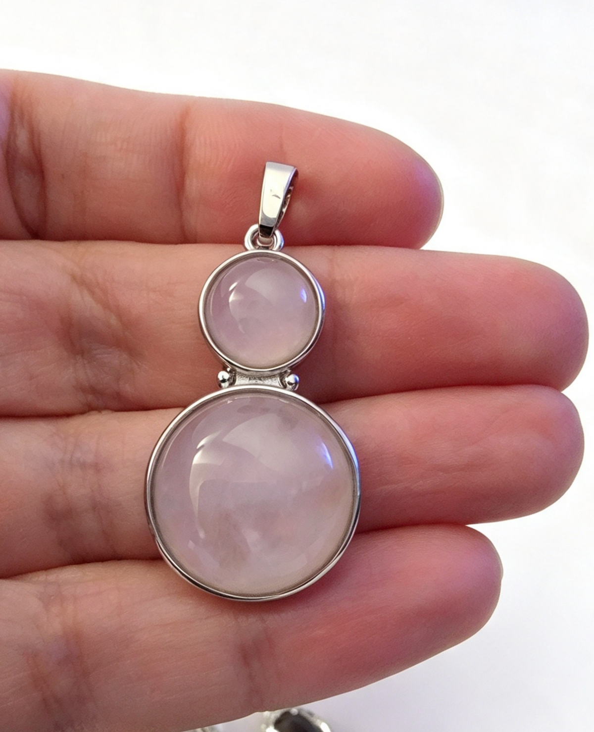 ROSE QUARTZ Silver plated Pendant free stainless steel chain