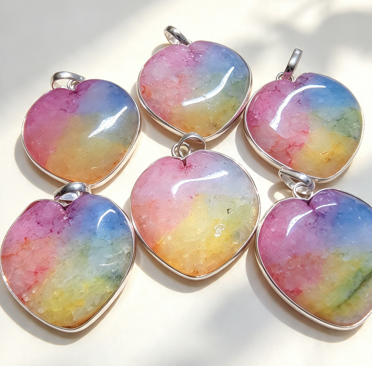 RAINBOW QUARTZ PENDANT Silver plated. Free stainless steel chain. Random Pendant sent.