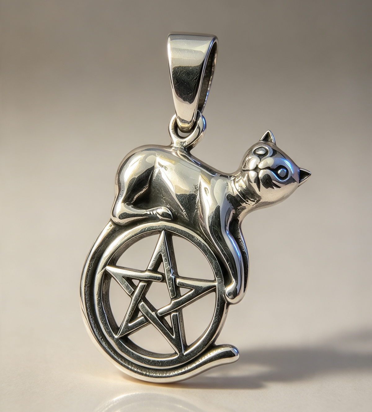 925 Sterling Silver Pendant...Cat & Pentagram 3.1cm by 1.8cm.