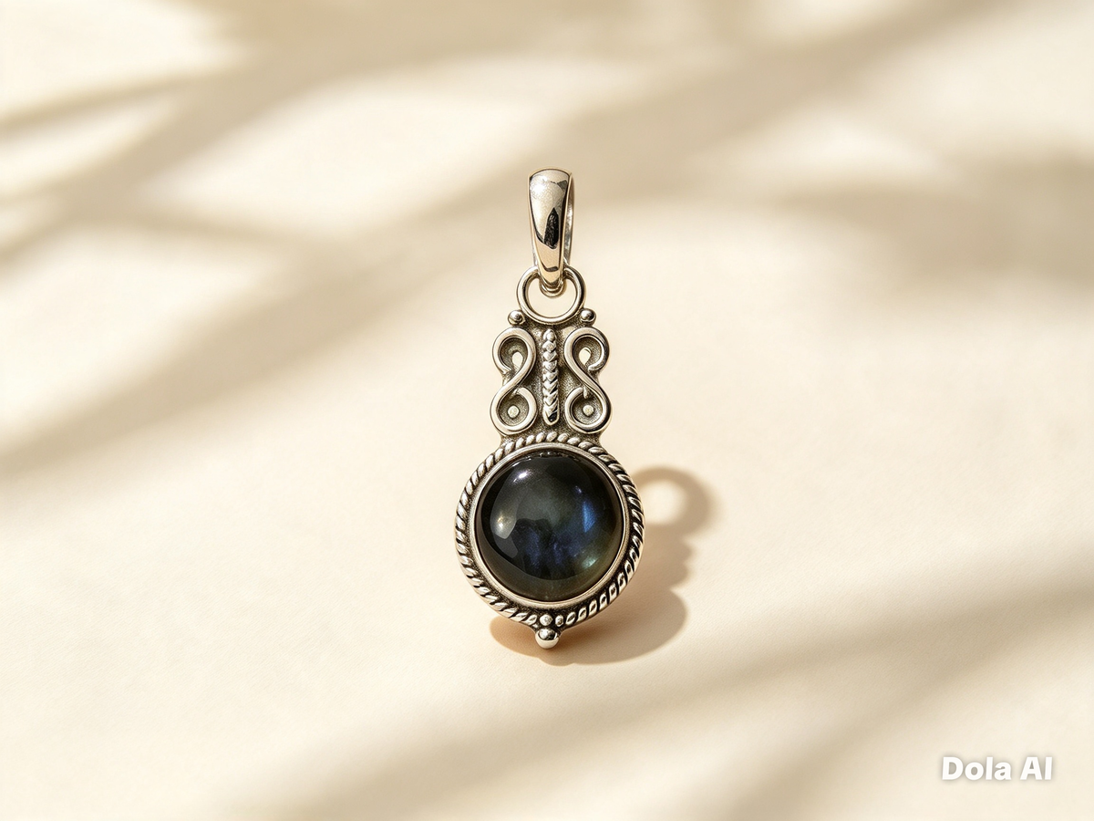 LABRADORITE SET IN 925 STERLING SILVER 3cm