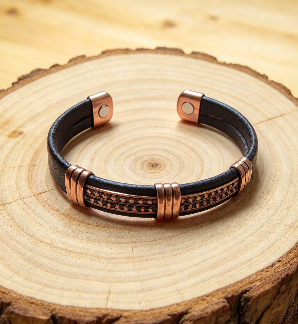 MAGNETIC LEATHER & COPPER CUFF BRACELET