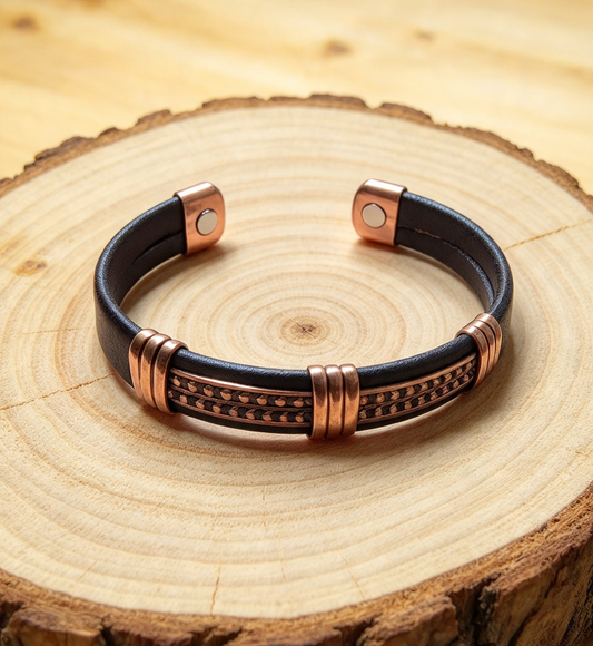 MAGNETIC LEATHER & COPPER CUFF BRACELET