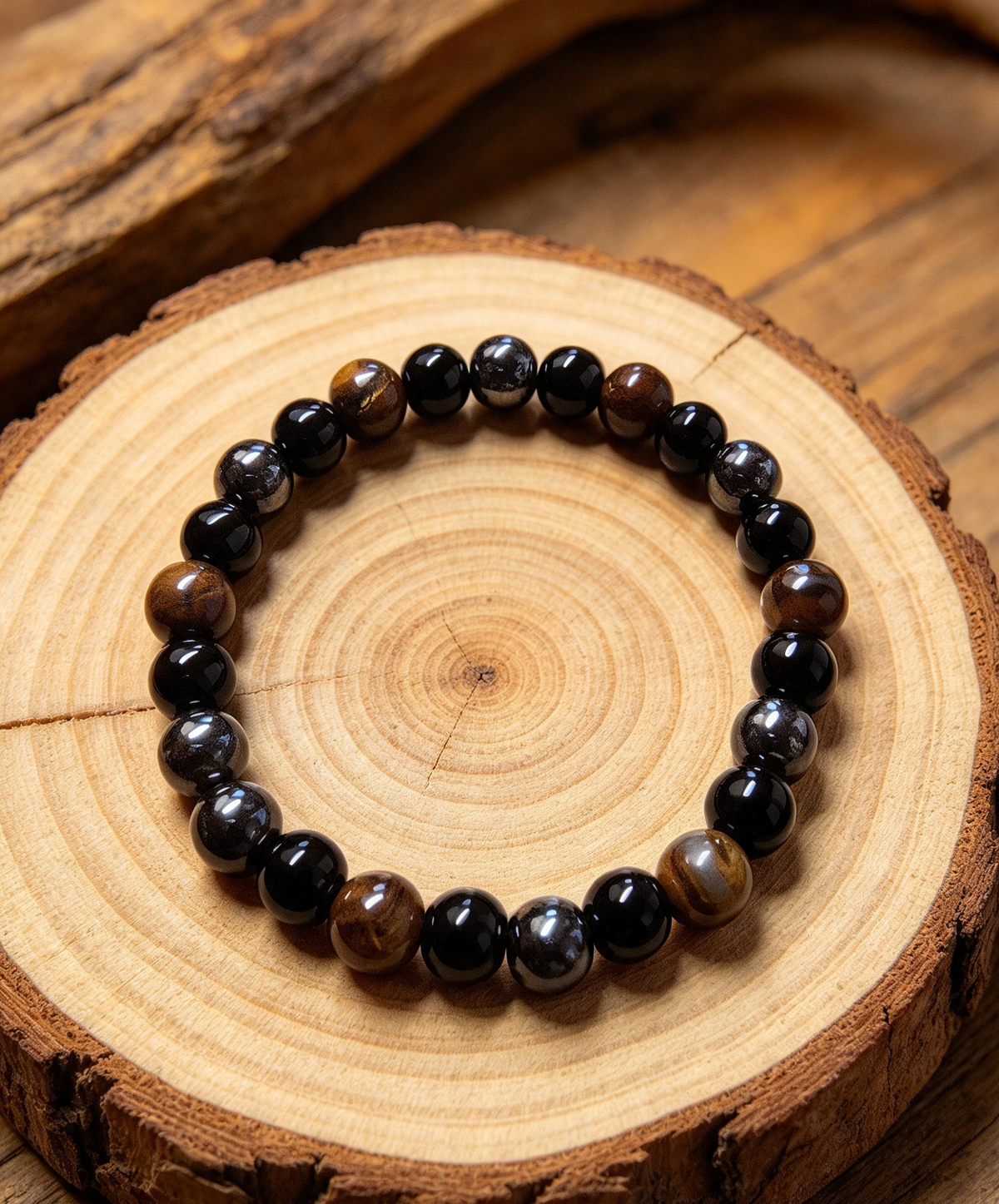 FULLY LOADED PROTECTION BRACELET WITH TIGERS EYE OBSIDIAN HEMATITE.