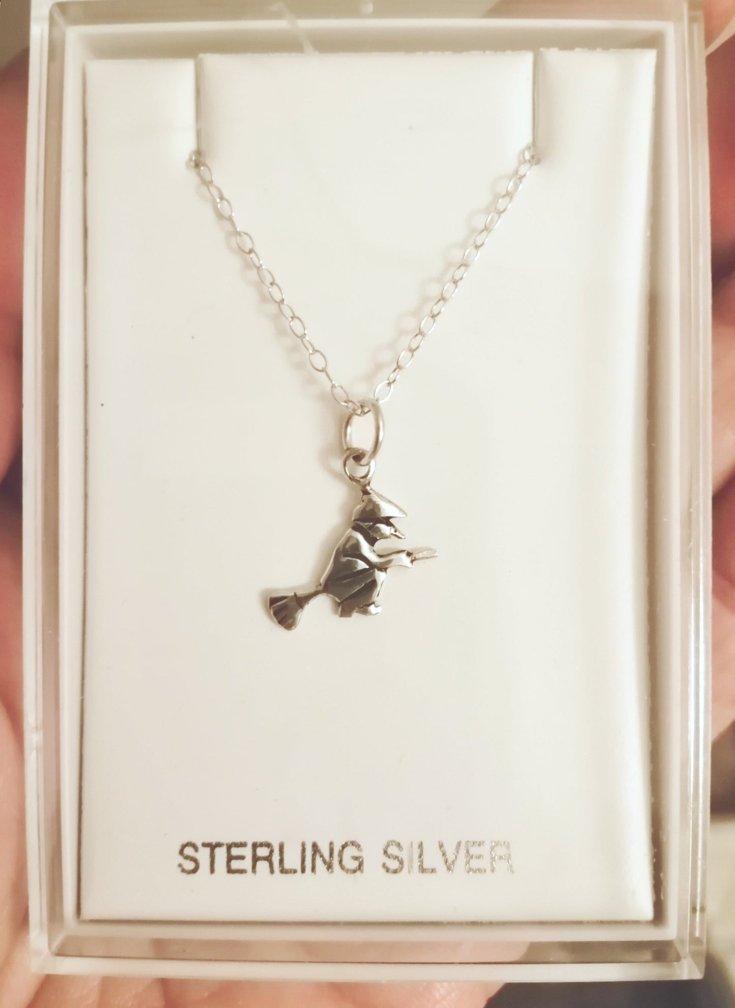 Tiny Witch on Broom Necklace