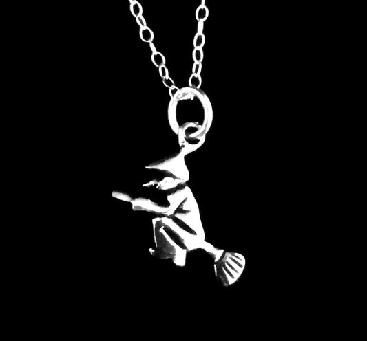 Tiny Witch on Broom Necklace