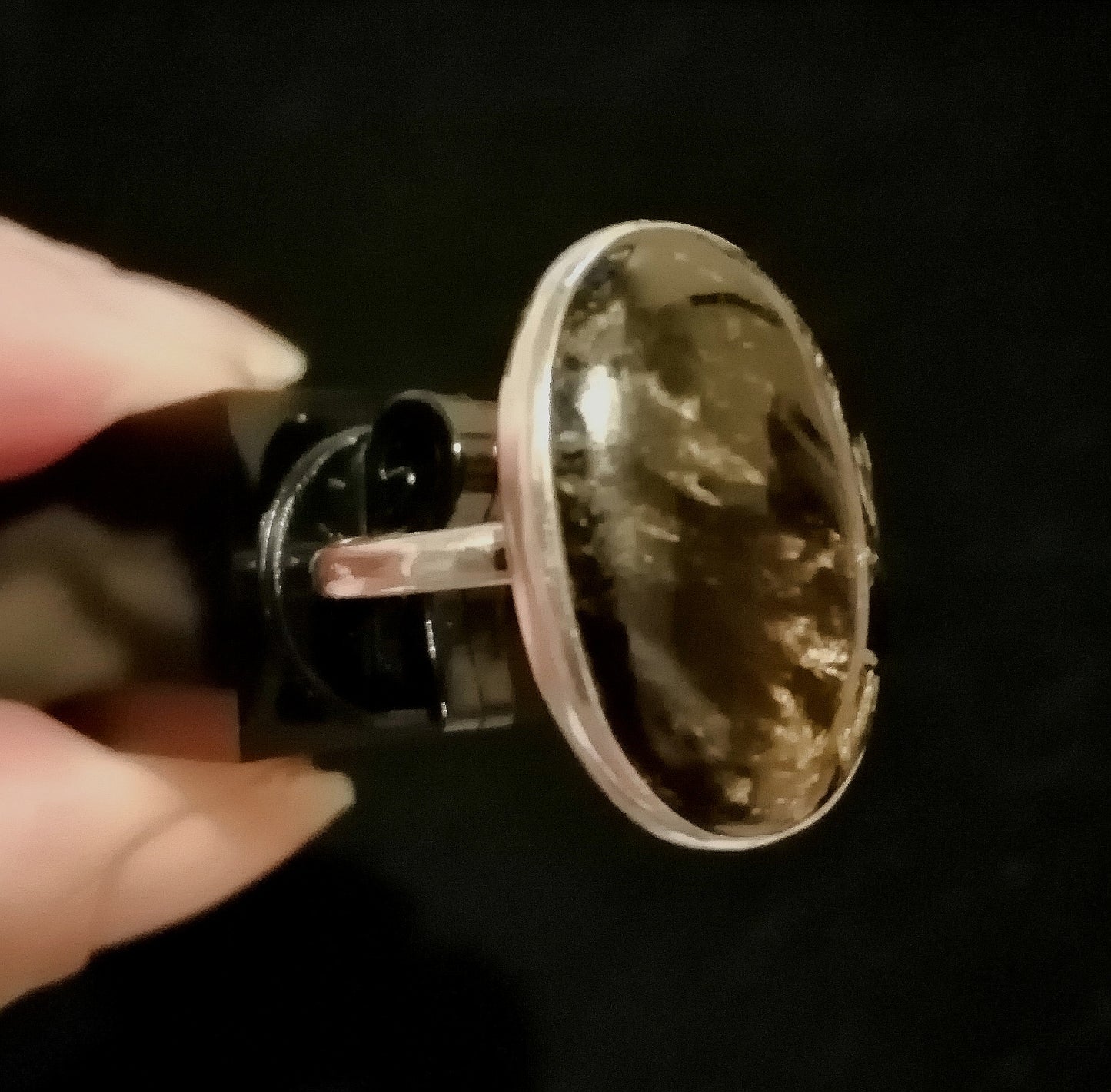 BLACK TIGERS EYE RING SIZE R1/2 In 925 sterling silver