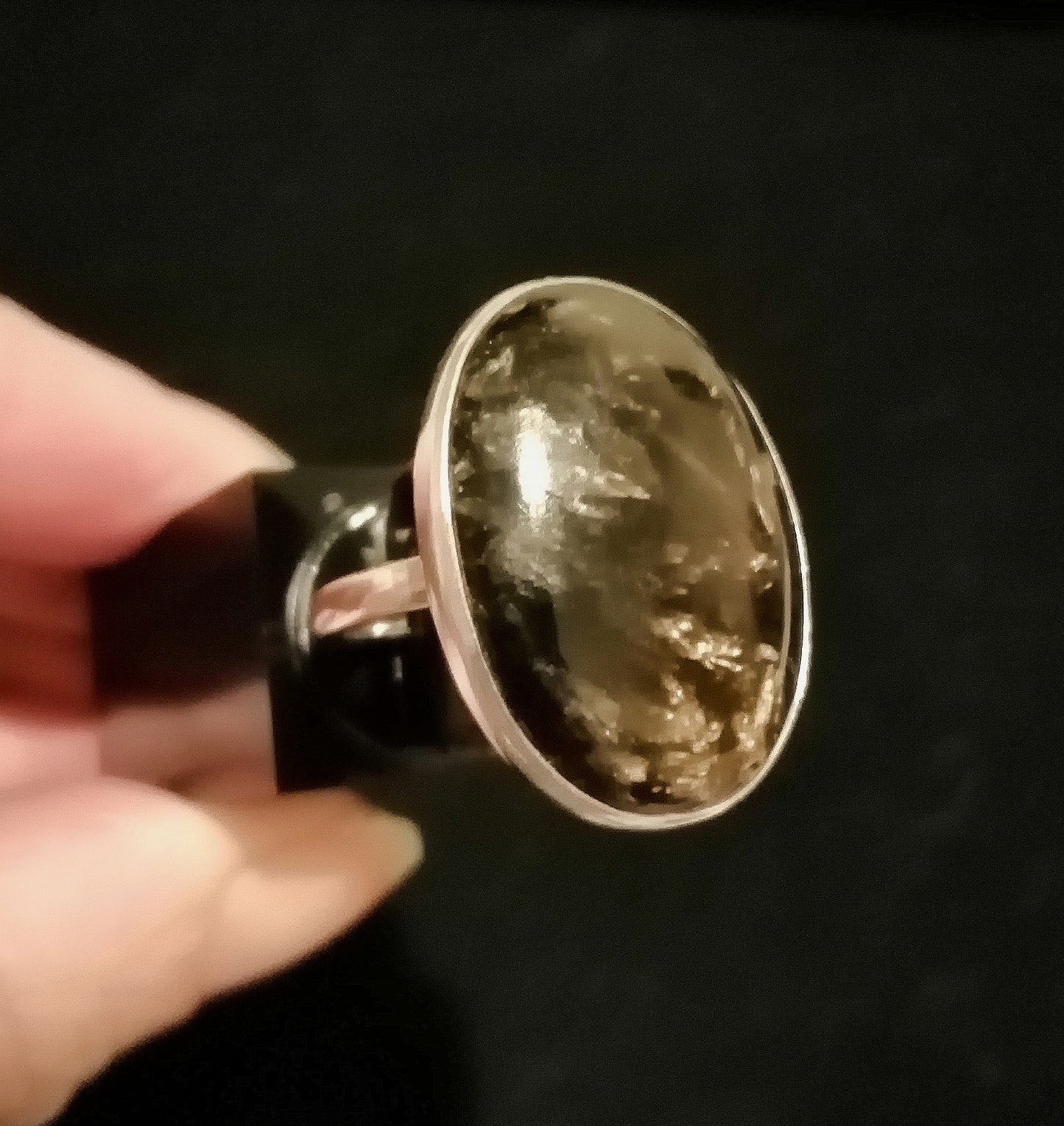 BLACK TIGERS EYE RING SIZE R1/2 In 925 sterling silver