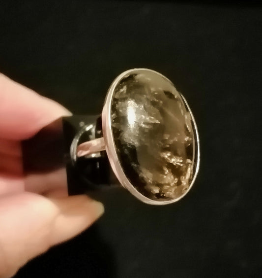 BLACK TIGERS EYE RING SIZE R1/2 In 925 sterling silver