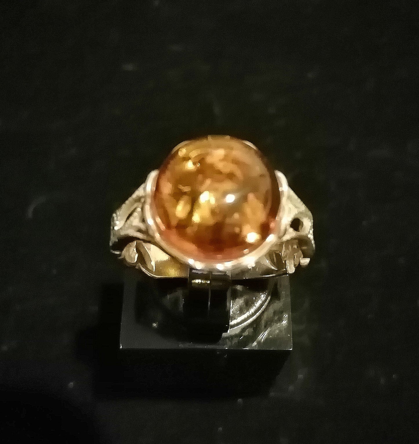 FAUX AMBER RING SIZE R In 925 sterling silver