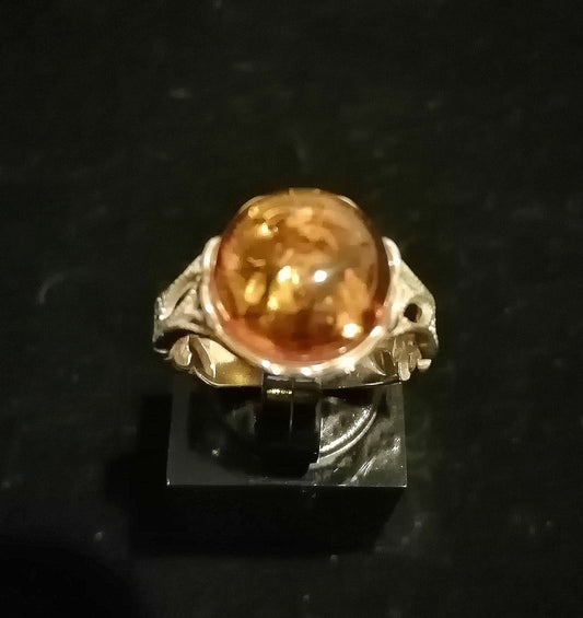 FAUX AMBER RING SIZE R In 925 sterling silver