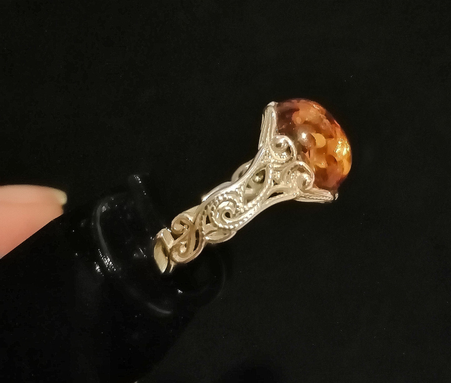 FAUX AMBER RING SIZE R In 925 sterling silver