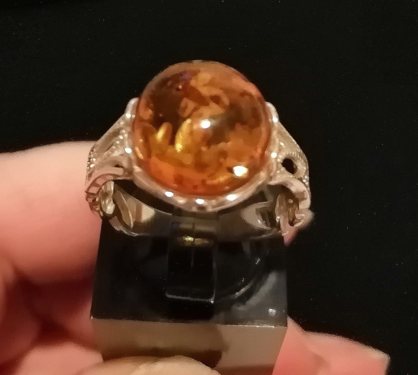 FAUX AMBER RING SIZE R In 925 sterling silver