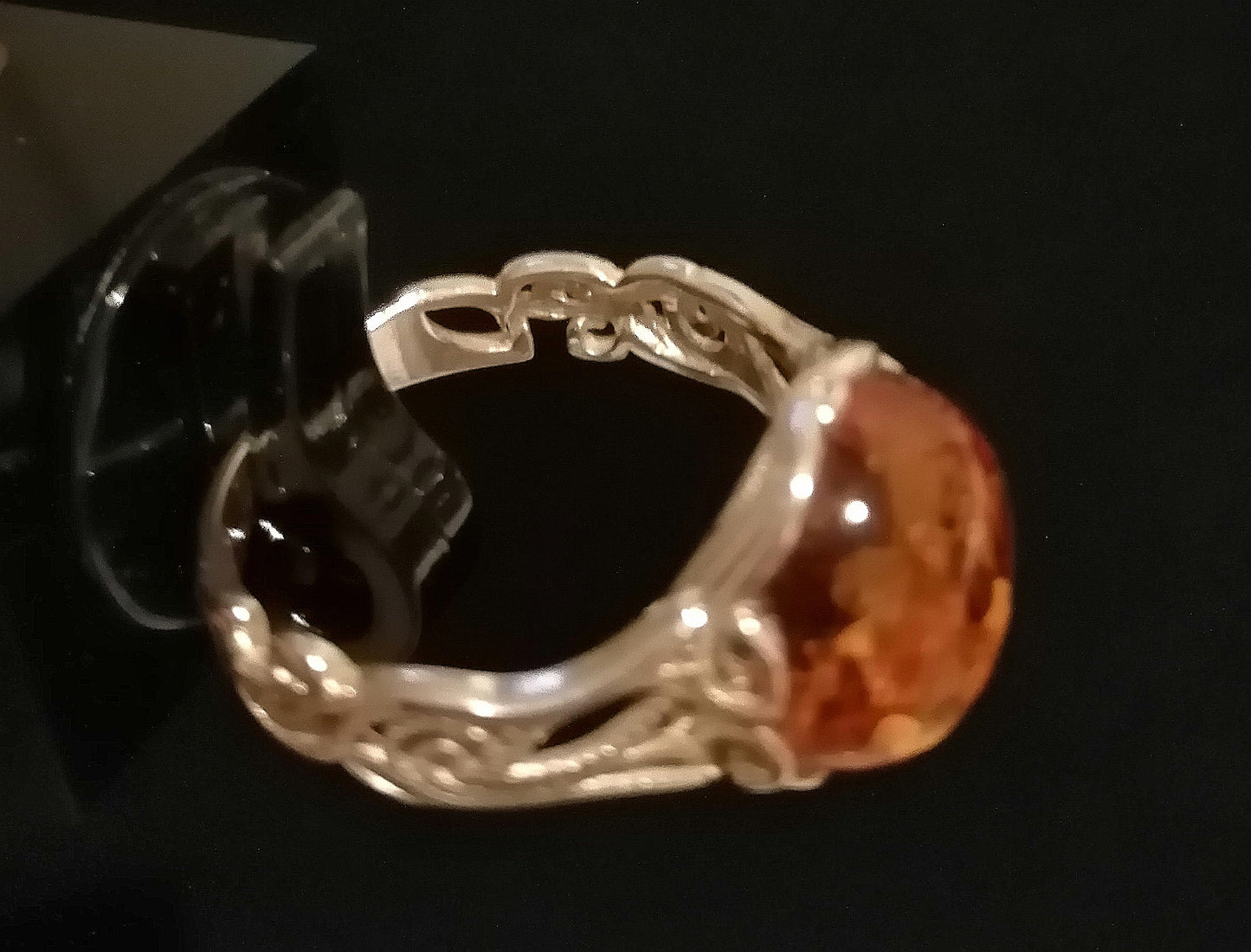 FAUX AMBER RING SIZE R In 925 sterling silver