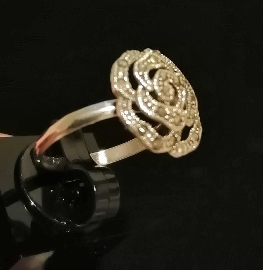 MARCASITE ROSE RING SIZE R In 925 sterling silver