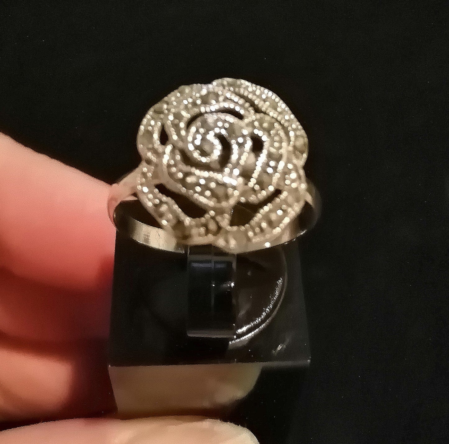 MARCASITE ROSE RING SIZE R In 925 sterling silver