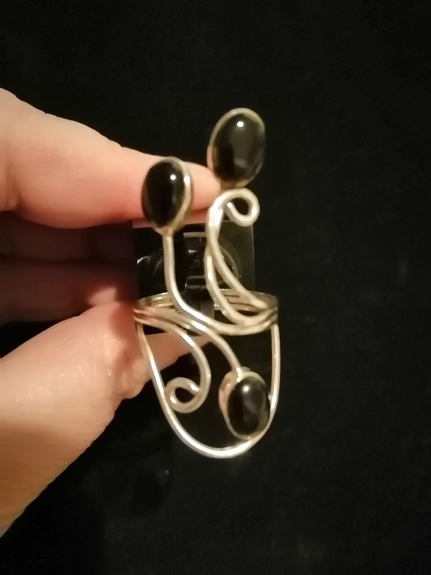 BLACK ONYX RING SIZE R In 925 sterling silver