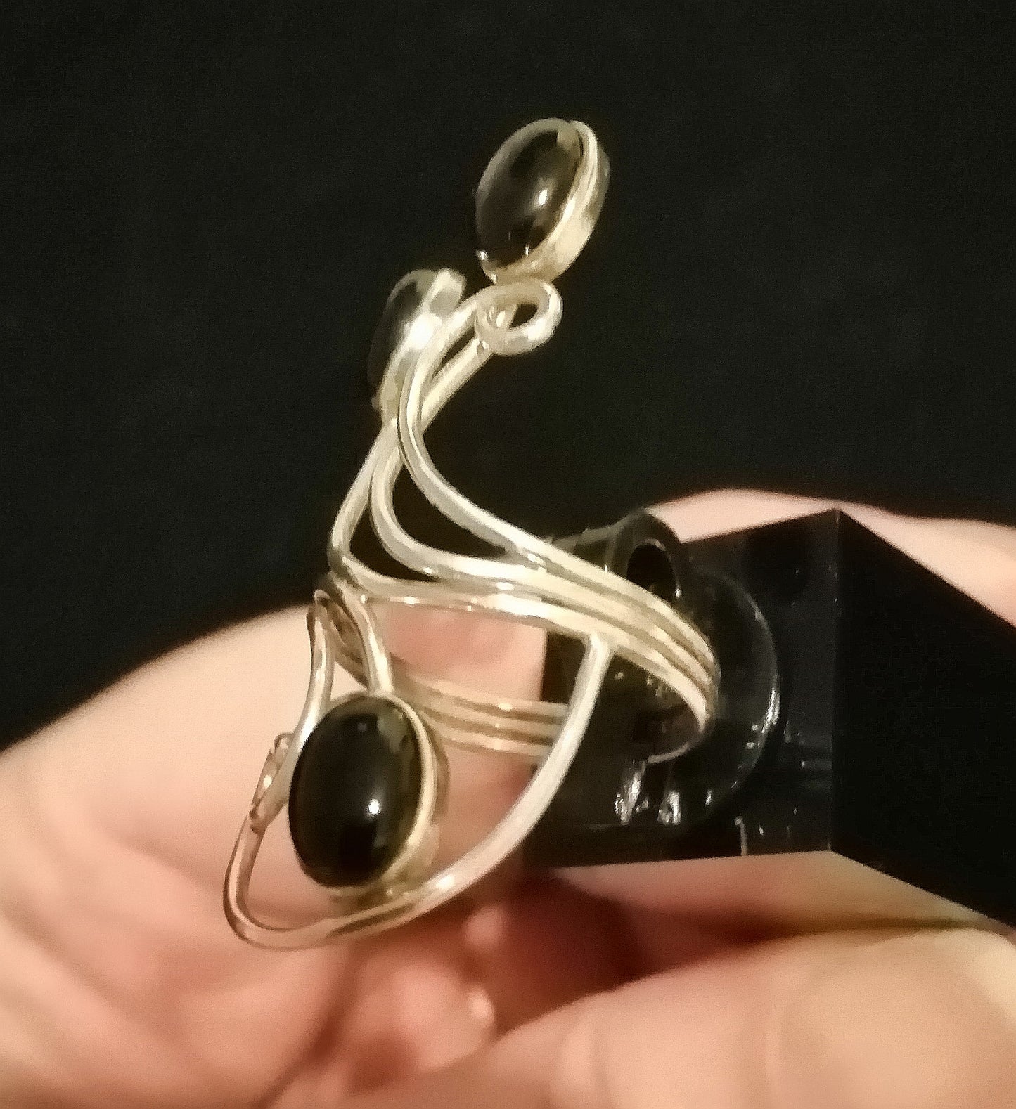 BLACK ONYX RING SIZE R In 925 sterling silver