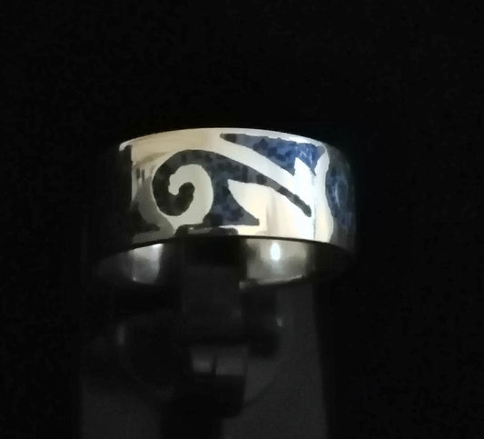 BLUE INLAY BAND RING SIZE N In 925 sterling silver