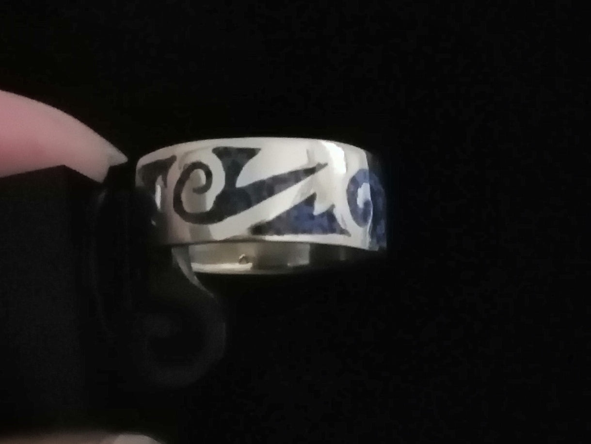 BLUE INLAY BAND RING SIZE N In 925 sterling silver