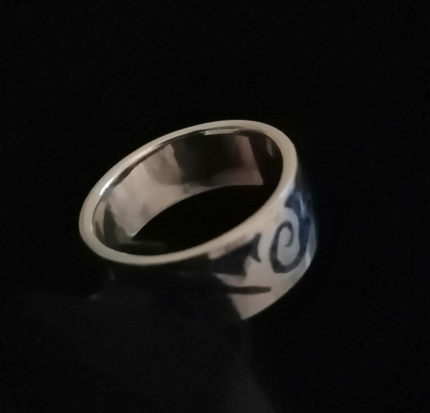 BLUE INLAY BAND RING SIZE N In 925 sterling silver
